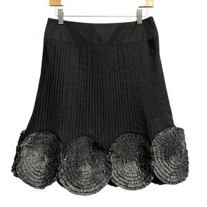 Per Se Skirt Womens 4 Black Pleated Rosette Hem A-Line Silk Blend Cocktail